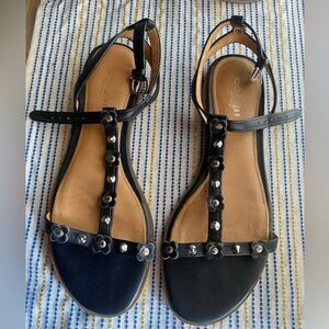 Coach Classic Sandal Strappy Open Toe Ankle Strap Navy Blue Studs  Women Sz 7.5B